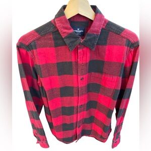 American Eagle Outfitters Red and Black Buffalo Check Button-Down Shirt